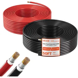 VEVOR Solarkabelverlängerung, 15,2 m Schwarz & 15,2 m Rot, 10 AWG Solarverlängerungskabel, Verzinntes Kupferkabel für Netzunabhängige Photovoltaikanlagen an Haus, Fahrzeugen, RV, Booten, IP67