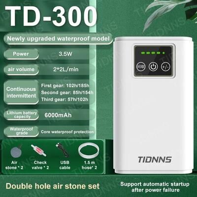 Uplift Essentials Portable Dual Purpose Aquarium Air Pump With USB Charging And Silent Operation 300 Stone