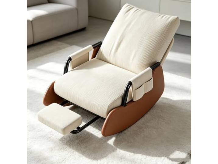 LCNDKF Polstersessel Schaukelnd - mit Integrierter Fußablage Schaukelnder Komfortsessel mit tiefer Sitzfläche 60x60cm und Rückenunterstützung für Lesestunden.