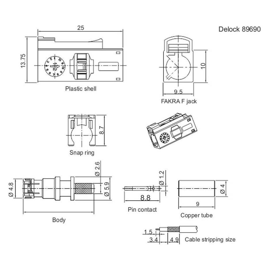 Delock FAKRA F jack 25 mm (long) for crimping (Antennenkabel) (89690)
