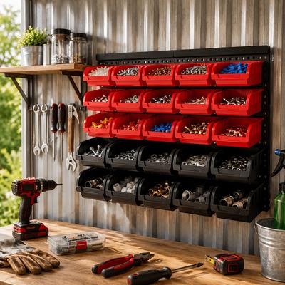 AISWORD 30/60/90pcs Bins Wall-Mounted Storage Rack System, Heavy Duty Garage & Workshop Tool Organizer