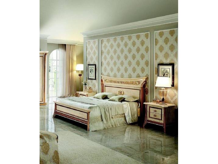 Xlmoebel Schlafzimmer-Set Arredoclassic Schlafzimmerbett mit kunstvollen Schnitzarbeiten, (3-tlg., Nur Bett + 2x Nachttische), Hergestellt in Europa