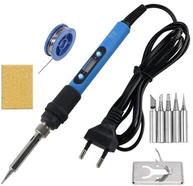 Uplift Essentials Adjustable Temperature Electric Soldering Iron With LCD Display And Soldering Tips 80w Blue 220v Eu Plug