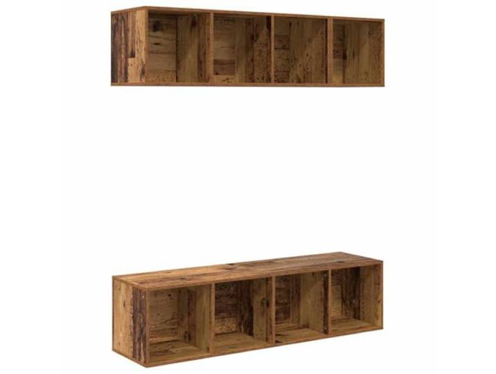 KTHLBRH TV-Möbel-Set 3-teilig aus Altholz Regale aus Holz, Wandmontage, platzsparender Stauraum, Innenbereich, rechteckiges Design