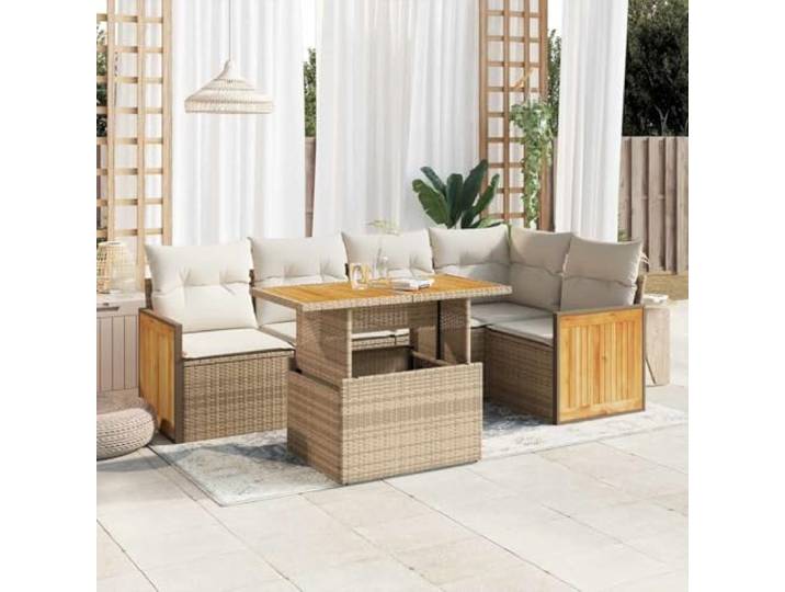 YUTAASU 6-TLG. Poly Rattan Sofagarnitur Beige mit Kissen