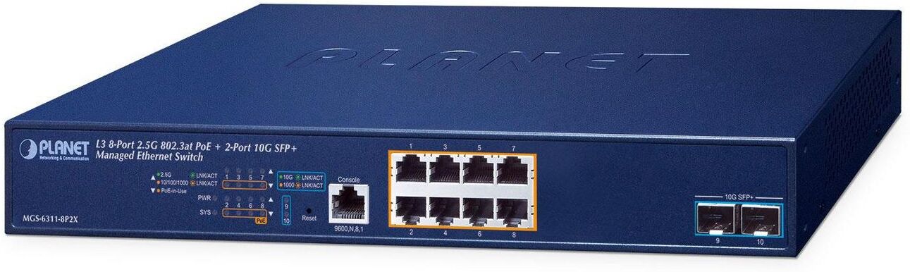 PLANET MGS-6311-8P2X Layer 3 8-Port 2.5GBASE-T PoE + 2-Port 10G SFP+ Managed Switch