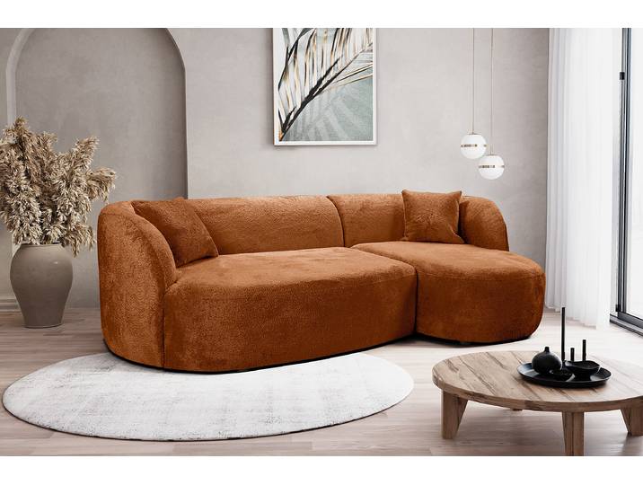 Ecksofa mit Longchair Kupfer Chenille Eudora 264 x 75 x 143cm Ecke davorstehend rechts Modern