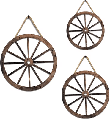 Uplift Curations Vintage Rustic Wooden Wagon Wheel Wall Decor Old Western Farmhouse Hanging Cartwheel small