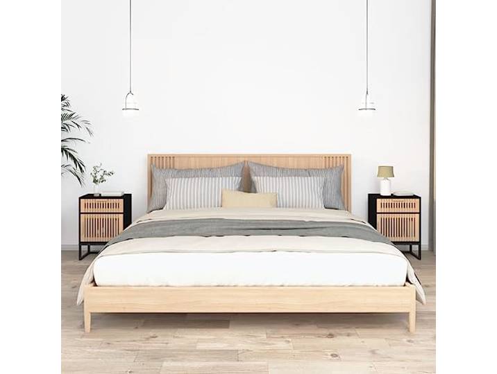 HEFZGDB Nachttische 2 STK. Schwarz 40x30x55,5 cm Holzwerkstoff & Eisen mit Schublade und Türfach für Stauraum