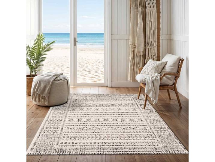Tapis scandinave bohème blanc/noir 130x170