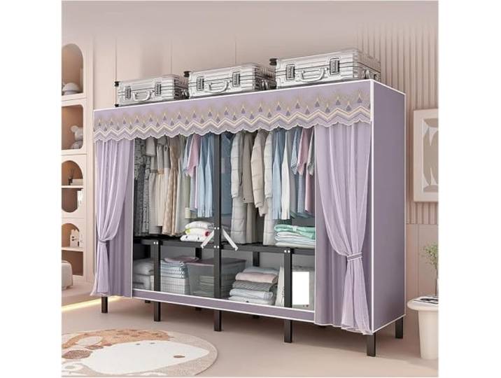 MmcdylyhEU Tragbarer, Faltbarer Kleiderschrank mit Abdeckung – L-Kleiderständer for Aufhängen von Kleidung, ideal for die Aufbewahrung im Schlafzimmer und Wohnheim(Purple,200x170x45cm)