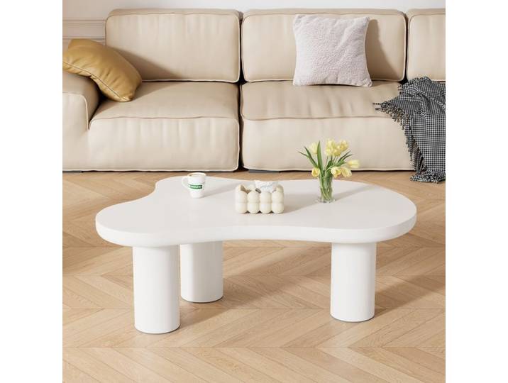 Table basse salon Nuage Irrégulier Laqué Style Crème Minimaliste Moderne Table Canapé 107x66x40 5cm Blanc