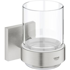 GROHE Zahnputzbecher Start Cube supersteel, 41097DC0, aus Glas, zum Bohren, Wandhalterung Edelstahl, 250 ml