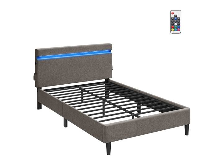 Lit simple en métal de rembourré 140 x 190 cm gris
