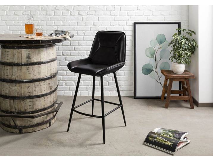 Chaise de bar 52x57 Cuir noir IRON LABEL #714