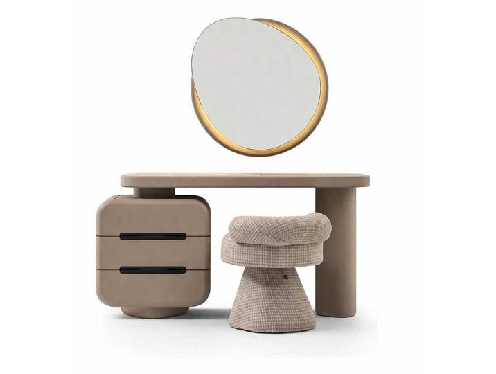 Xlmoebel Schminktisch Beige Schminktisch-Set mit Spiegel und bequemem Hocker (Schminktisch-Set, Schminktisch-Set mit Spiegel und Hocker), Made in Europa