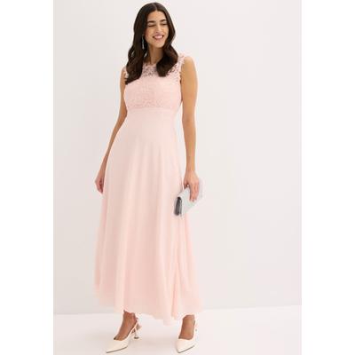 Maxikleid BONPRIX "Maxikleid mit Spitze", Damen, Gr. 42, N-Gr, rosa (perlrosa (länge: regulär)), Spitze, Obermaterial: 100% Polyester. Futter: 100% Polyester. Spitze: 100% Polyester, unifarben, festlich, tailliert knöchellang, Rundhals, Kleider...