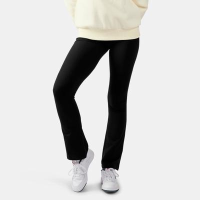 Leggings REEBOK "TARA SMALL LOGO FLARED LEGGINGS", Damen, Gr. L, N-Gr, schwarz, Obermaterial: 95% Baumwolle, 5% Elasthan, Hosen Leggings, sportlicher Stil