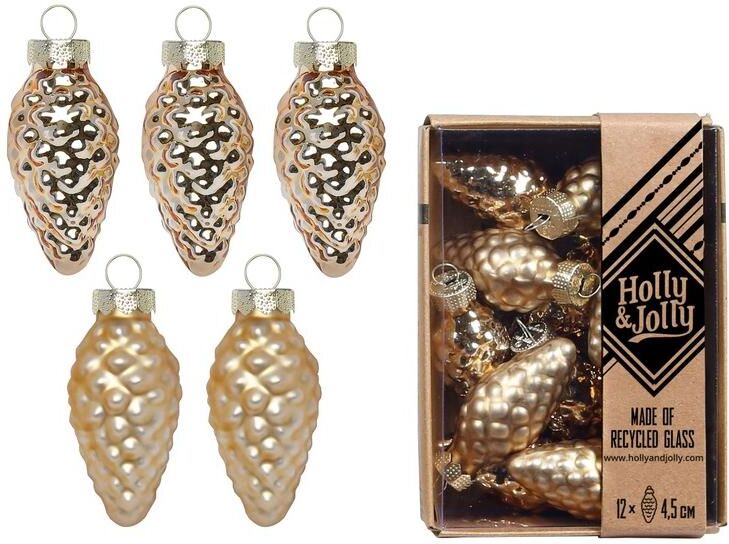 Christbaumschmuck "Holly & Jolly Tannenzapfen Elegant Lounge, 12 Stück", gold (gold crème), H:4,5cm, Weihnachtsbaumschmuck, Christbaumschmuck gold crème Einheitsgröße