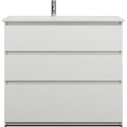 burgbad Lin20 Keramik-Waschtisch Weiß Glänzend inklusive Waschtischunterschrank, 3 Auszüge, linksbündig, 1030x495x912mm, SGHI103LF5375C0001, Farbe: Weiß Matt