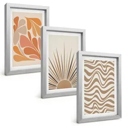 BILDER SET 3er Set - 20x30 cm Silberner Rahmen - Sonnen-Boho-Pastelltönen