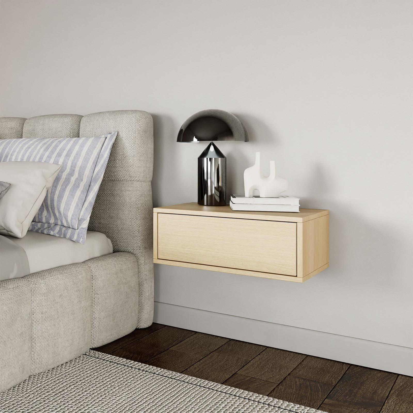 home24 Framme Zwevend nachtkastje Lindberg eikenhouten look bruin/beige