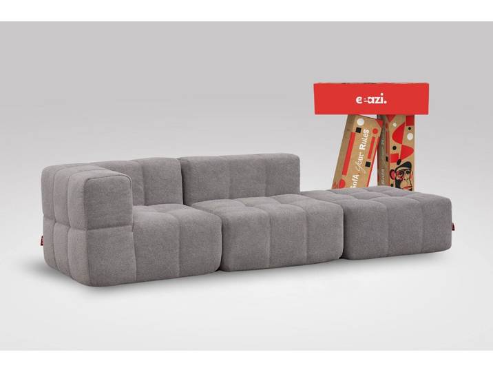 3-tlg. Modulsofa Grau – 1 Eckteil, 1 Mittelteil, 1 Hocker