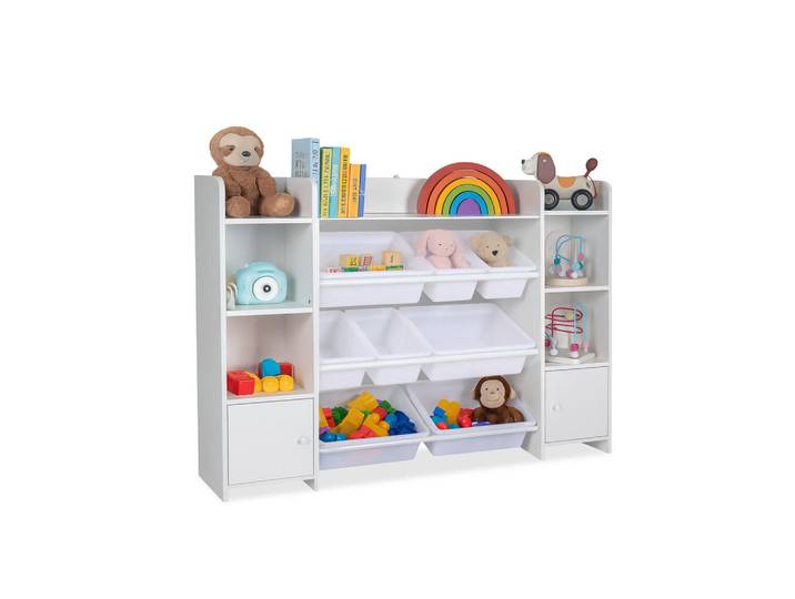 Relaxdays Kinderregal Weiß 8er-Set Boxen 94x139x30 cm, Holzwerkstoff, Kunststoff, 139x94x30 cm, Baby- und Kindermöbel, Babyzimmer, Babyregal & Kinderregal
