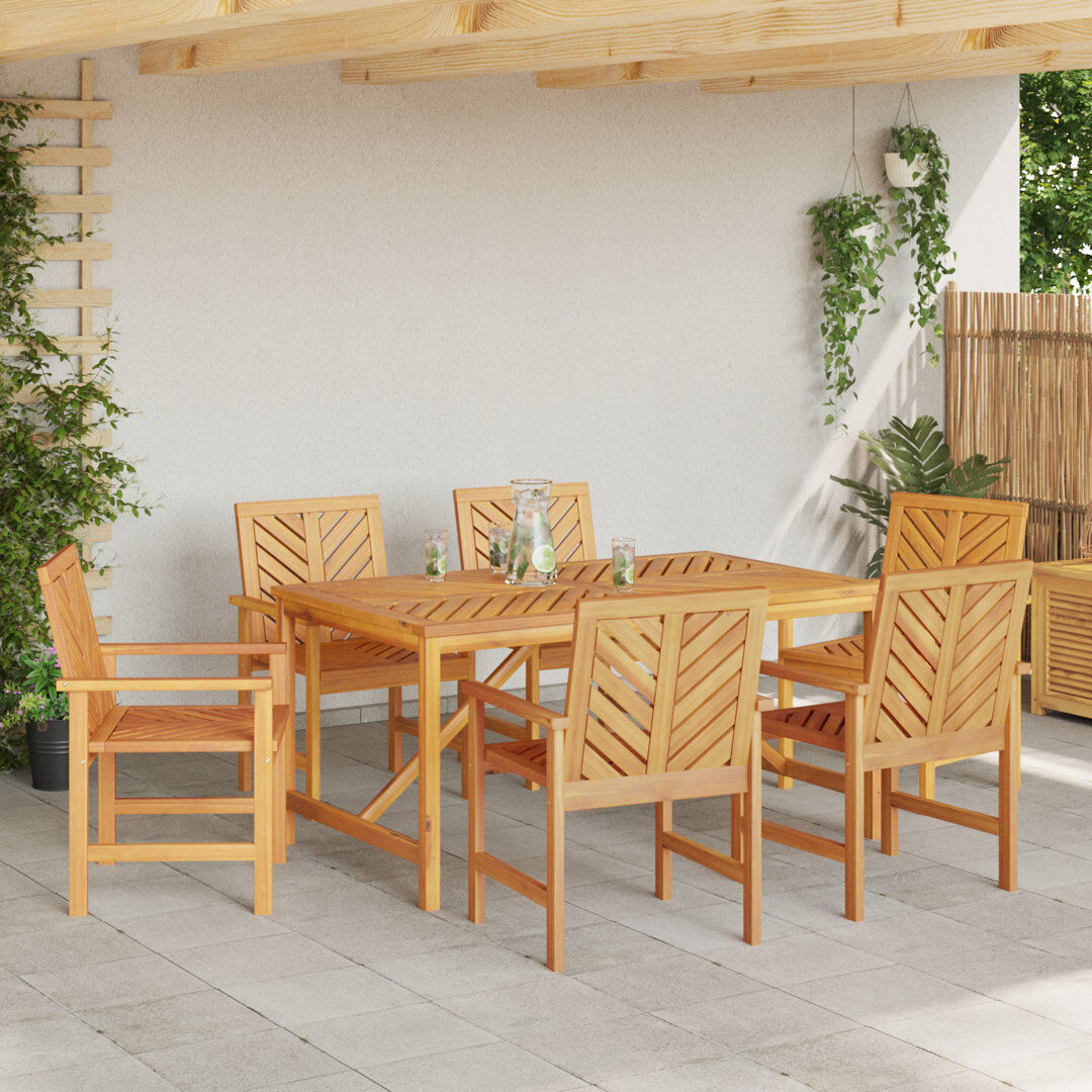 Corrigan Studio 5 - Person Solid Wood Patio Dining Set Rectangular Table Natural 5
