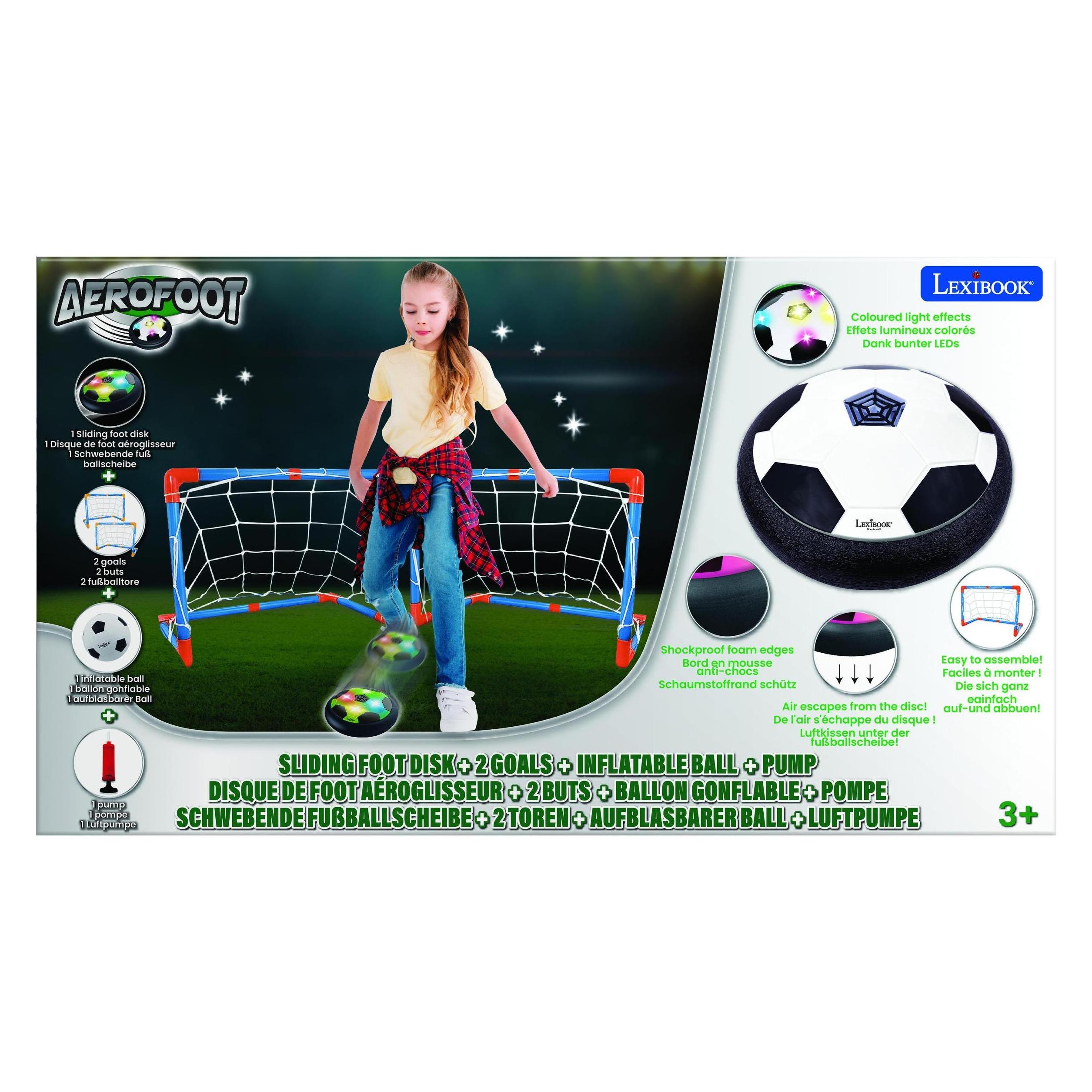 Lexibook AeroFoot - Beleuchtete Hovercraft-Fussballscheibe aus Schaumstoff mit 2 Toren (Multilingual, 1 - 5 Spieler) (JG981)