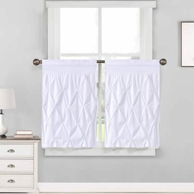 Sweet Home Collection "Hudson Pintuck Window Curtain Tier Pair (24""x30"") White - 36 inch"
