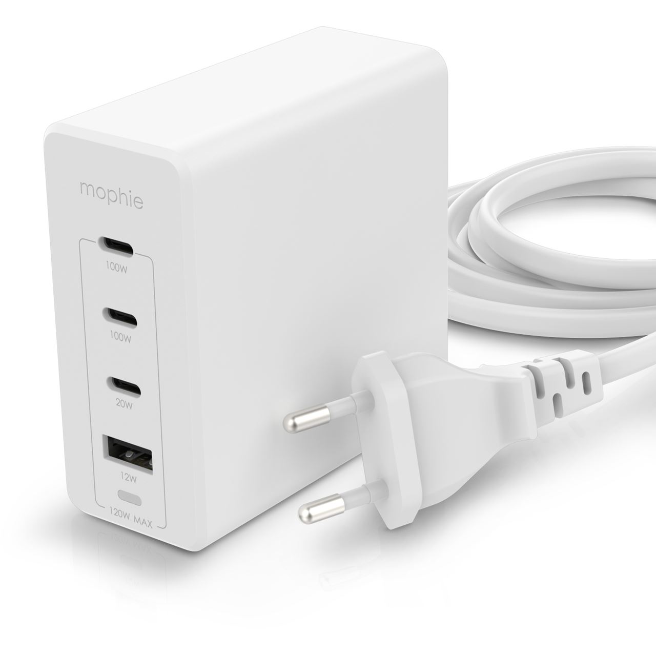 ZAGG mophie Netzteil GaN 120W 1x USB-A, 3x USB-C weiß inkl. Kaltgerätekabel