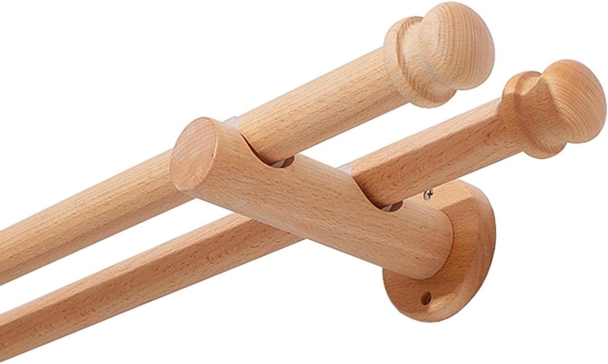 Houten Gordijnroede Beukenkleur - Enkele Roede van Massief Hout - Tot 320 cm