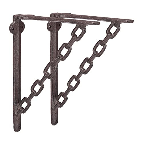 Relaxdays Plankdrager Gietijzer Set van 2 Stuks, Bruin, Mat