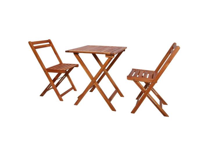 vidaXL Bistro-Set 3Er Set Klappbar Massivholz Akazie, Braun, Holz, Gartenmöbel, Gartengarnituren, Gartenmöbel-Sets