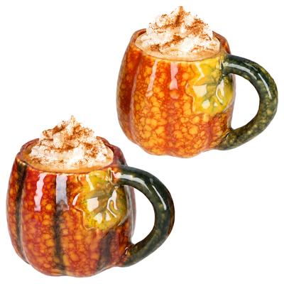 2er Set Kaffeebecher Kürbis Herbst Orange Rot Porzellan 450ml Tee Tasse Pumpkin