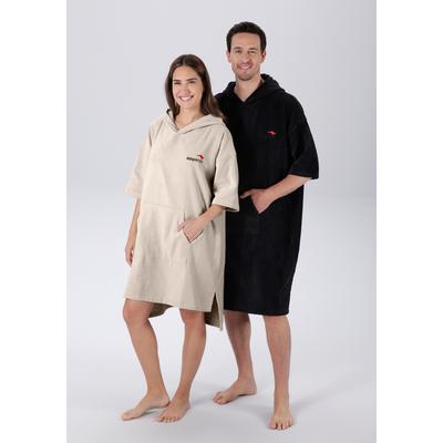 Badeponcho KANGAROOS "Summer, ideal für Sauna, Spa & im Urlaub, Damen & Herren" Gr. L, beige (creme), L:120cm, Frotteevelours, Hausmäntel, Surfponcho, mit Bauchtasche, 100% Baumwolle, Frottee