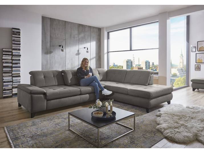 Ecksofa, Grau, 310x260 cm, 100% Polyester, Manuell Verstellbar, Modern