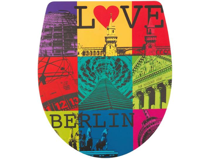 WC-Sitz ADOB Berlin , bunt, B:38,5cm H:4,2cm L:45cm, Duroplast, Edelstahl, WC-Sitze, WC-Sitz, Absenkautomatik, zur Reinigung auf Knopfdruck abnehmbar