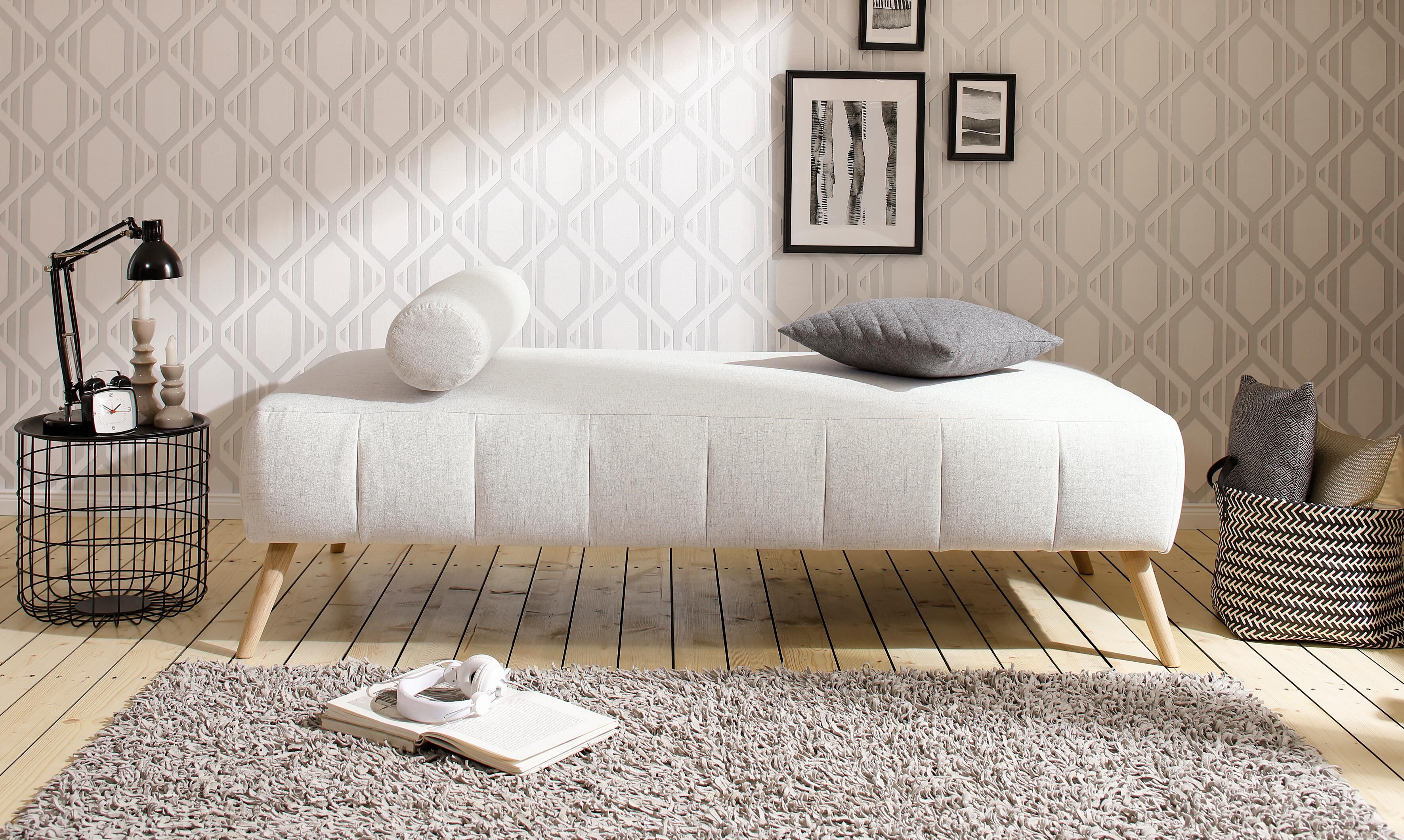 Daybett OTTO HOME "Lucy", beige (creme), Struktur fein, kein Härtegrad, Daybetten, Daybett, mit losem Rollenkissen