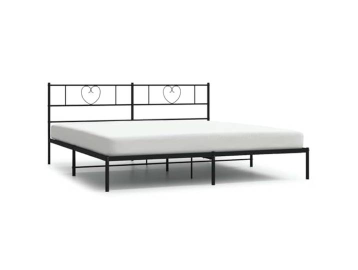 KKgypkn Metallbett 180x200 cm mit Kopfteil, pulverbeschichteter Stahlrahmen, stabiles Bettgestell mit Lattenrost und Mittelfüßen, schwarz