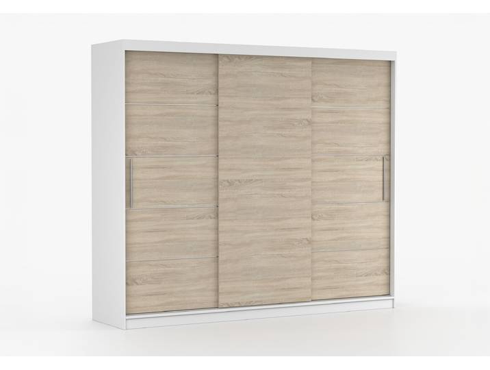 Schwebetürenschrank ALBA II 250 cm Weiß Sonoma Eiche Ohne LED-Beleuchtung