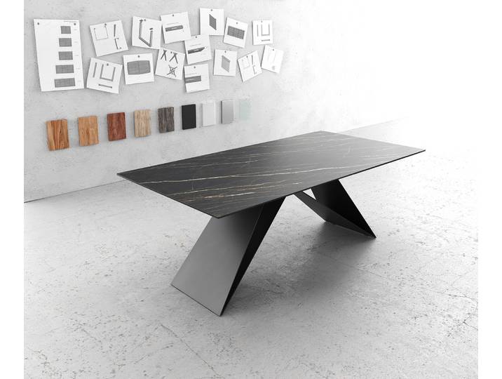 DELIFE Esstisch Edge 200x100cm Keramik Laminam®Noir Desir Braun V-Mittelfuß Schwarz