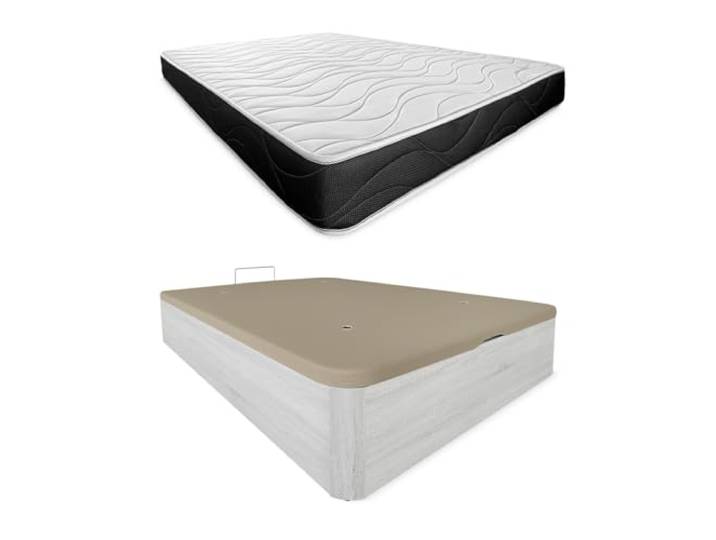 Somnia Descanso Polar 105 x 190 Stück Viskoelastische Matratze, wendbar, Bombay + Boxspringbett aus Holz, großes Fassungsvermögen, Farbe