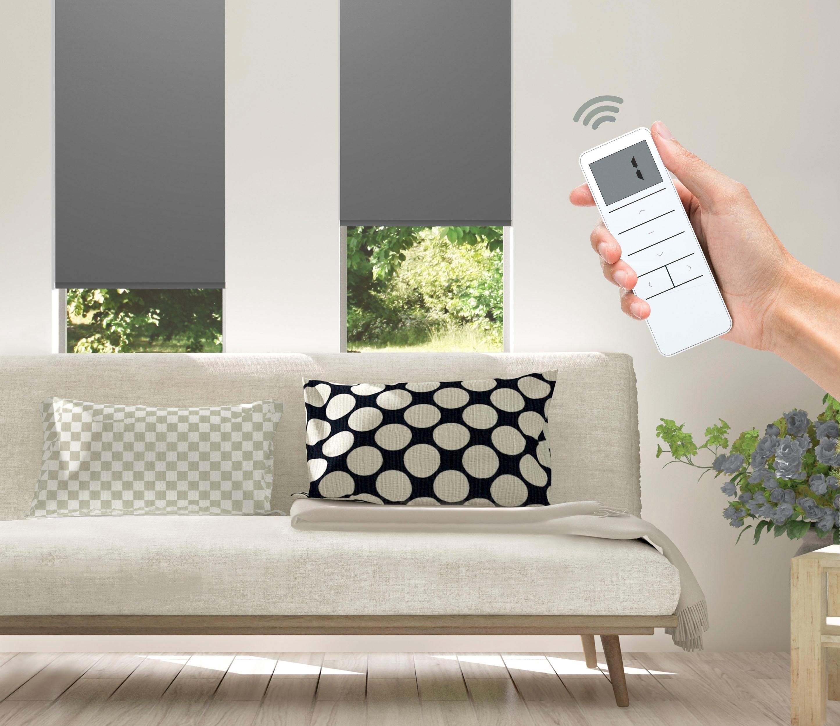 Elektrisches Rollo GOOD LIFE "Vau - SMART HOME" Gr. 4, grau (anthrazit, weiß, weiß), B:60cm H:150cm, Kunststoff, Metall, Polyester, Rollos, Elektrisches Rollo, mit Fernbedienung, Topseller