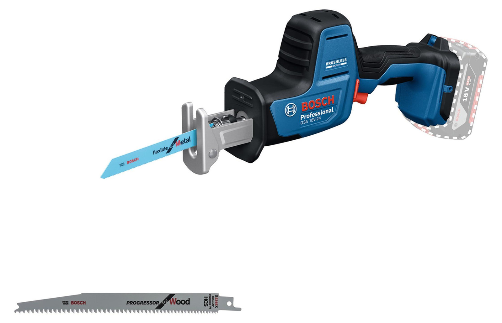 Bosch Professional Accu Reciprozaag GSA 18V-24 met 2 bladen S922EF en S2345X
