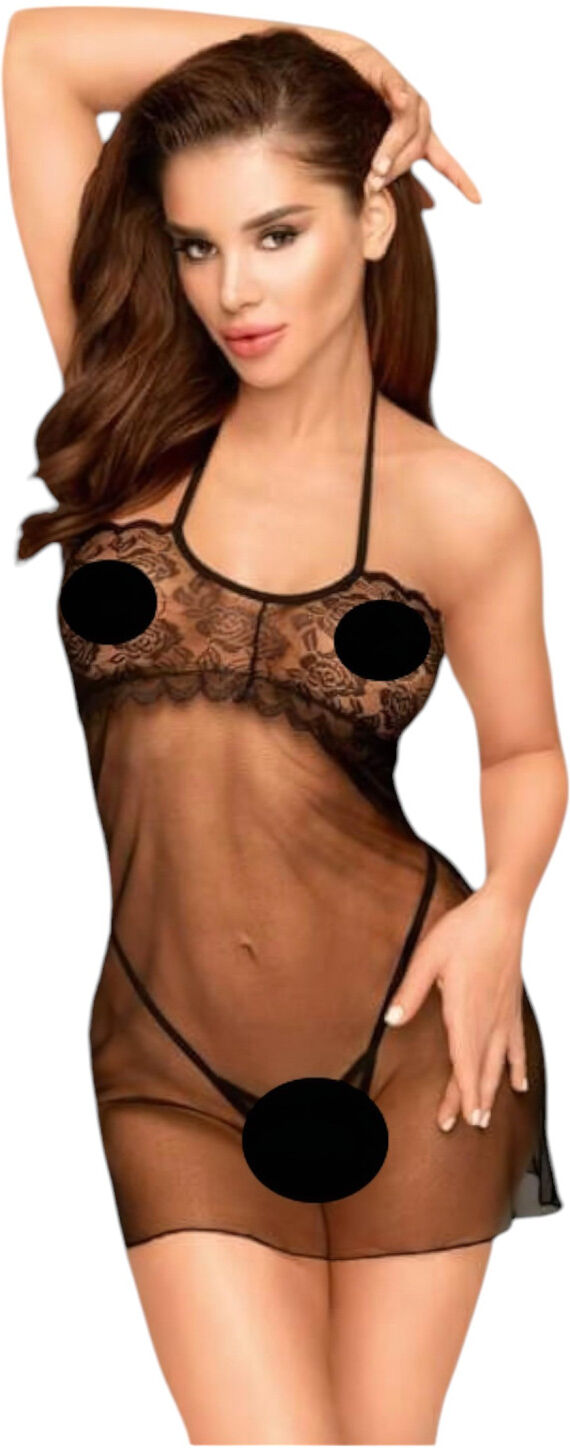 Penthouse All Yours - Lace Nightgown & Thong Set (Black) - L/XL