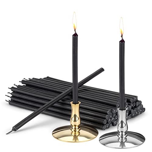 NKlaus Set van 2 zwarte druipvrije altar kaarsen met kaarshouders L 15cm