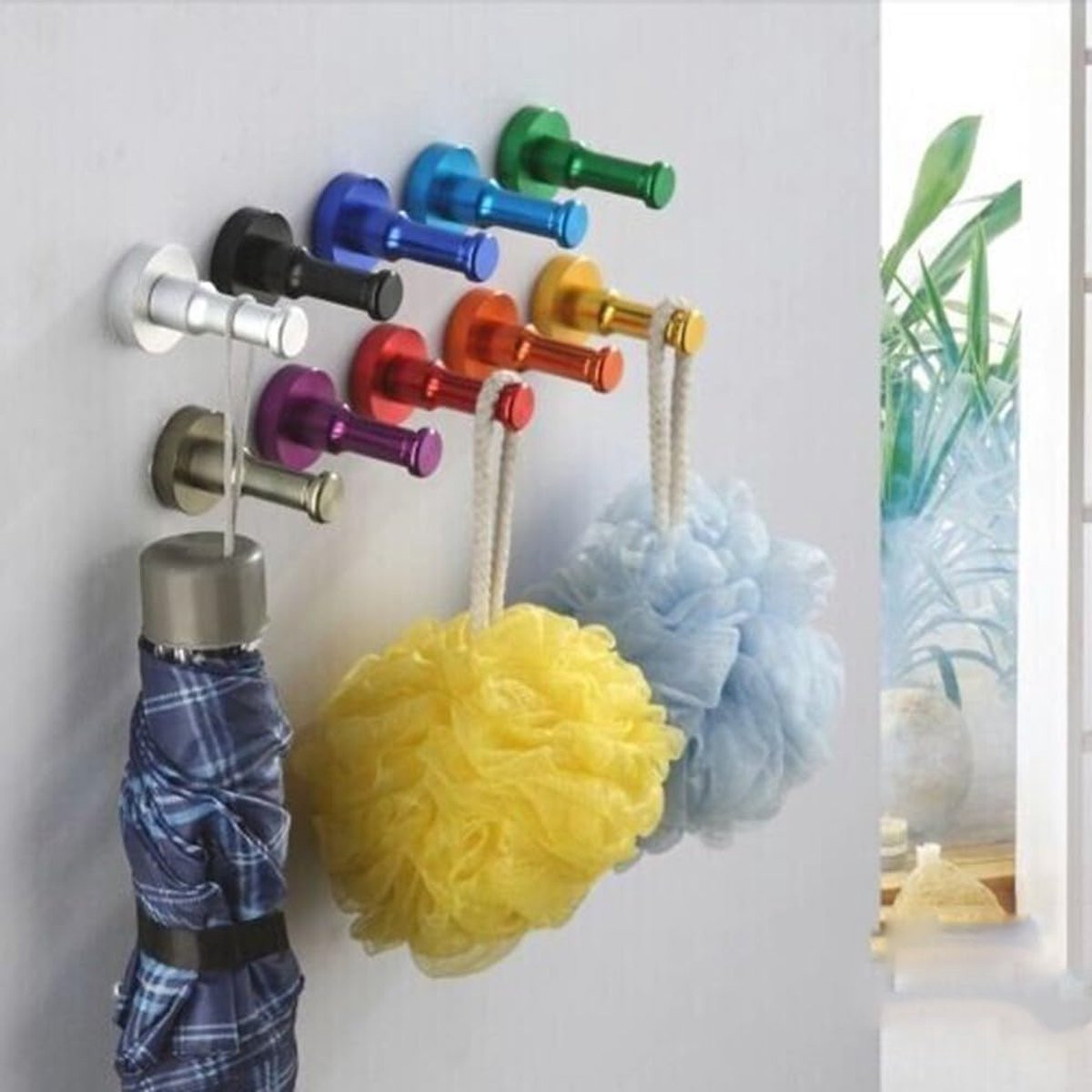 Set van 10 aluminium wandhaken voor jassen, hoeden en accessoires
