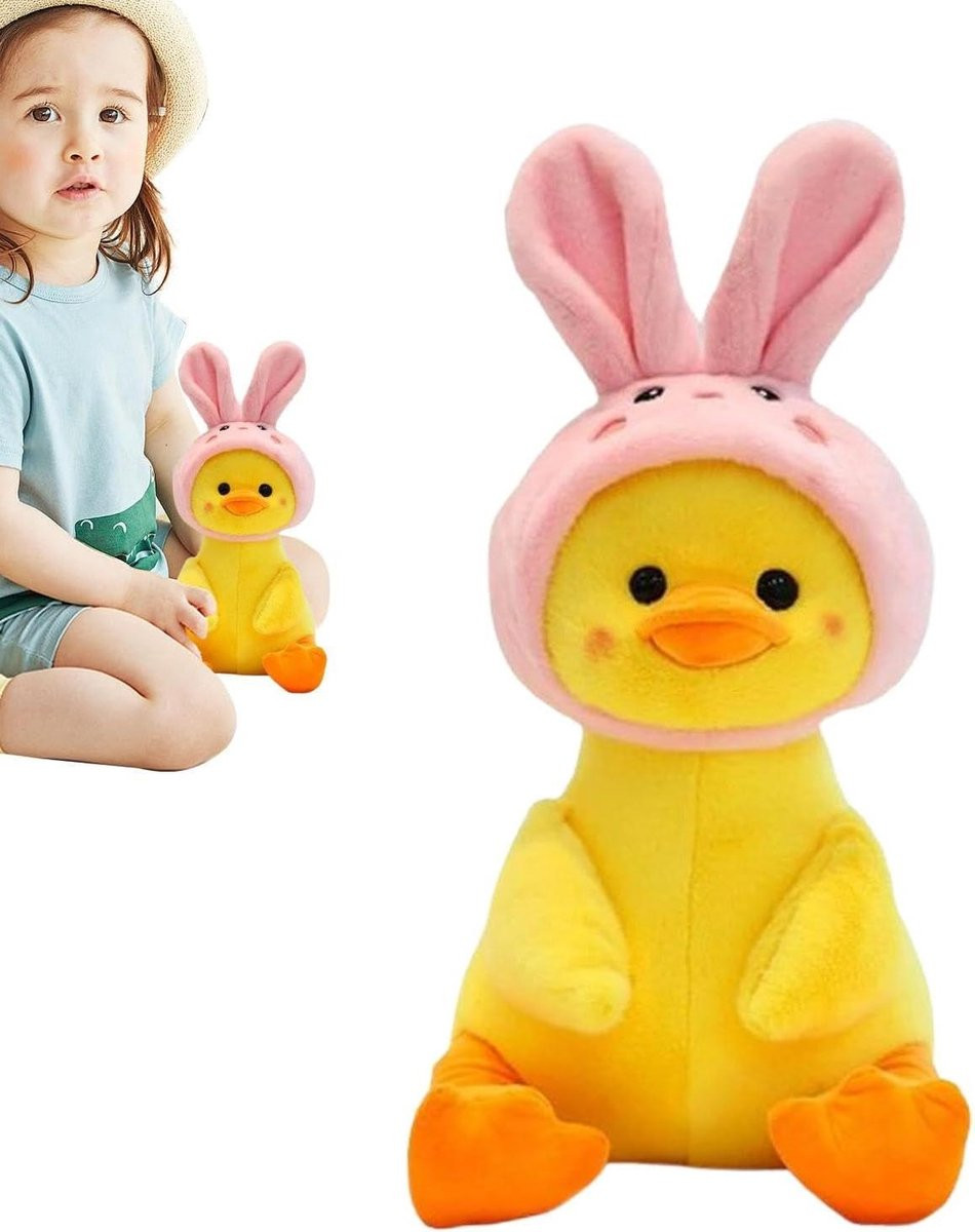 Zacht Pluche Eend Kussen - Gele Knuffel Eend - 25 cm
